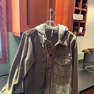 Free People Olive Utility Jacket with Gray Hood